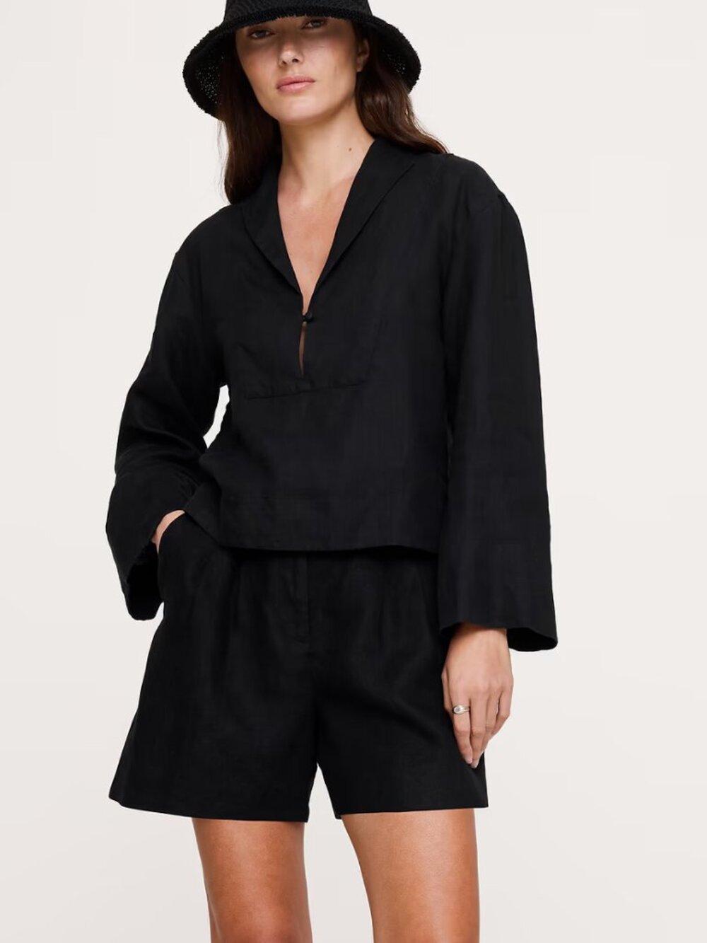 NWT Banana Republic Black 100% Euro Linen Relaxed Popover Top XS
